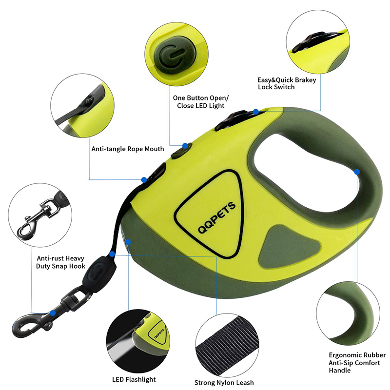 New arrival design flashlight dog retractable leash with inventory pet supplies