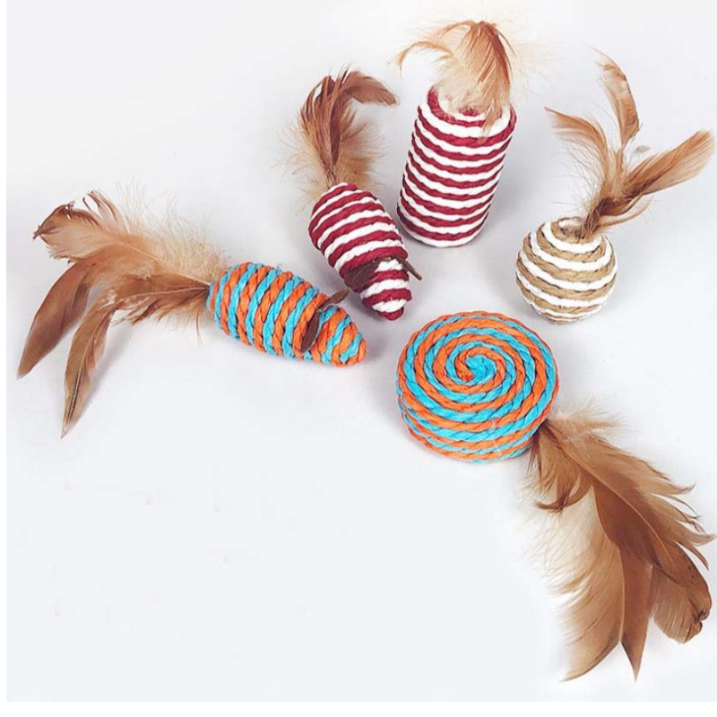 Pet wooden rod feather funny cat stick combination cat toy set box seven-piece mouse sisal ball funny cat artifact
